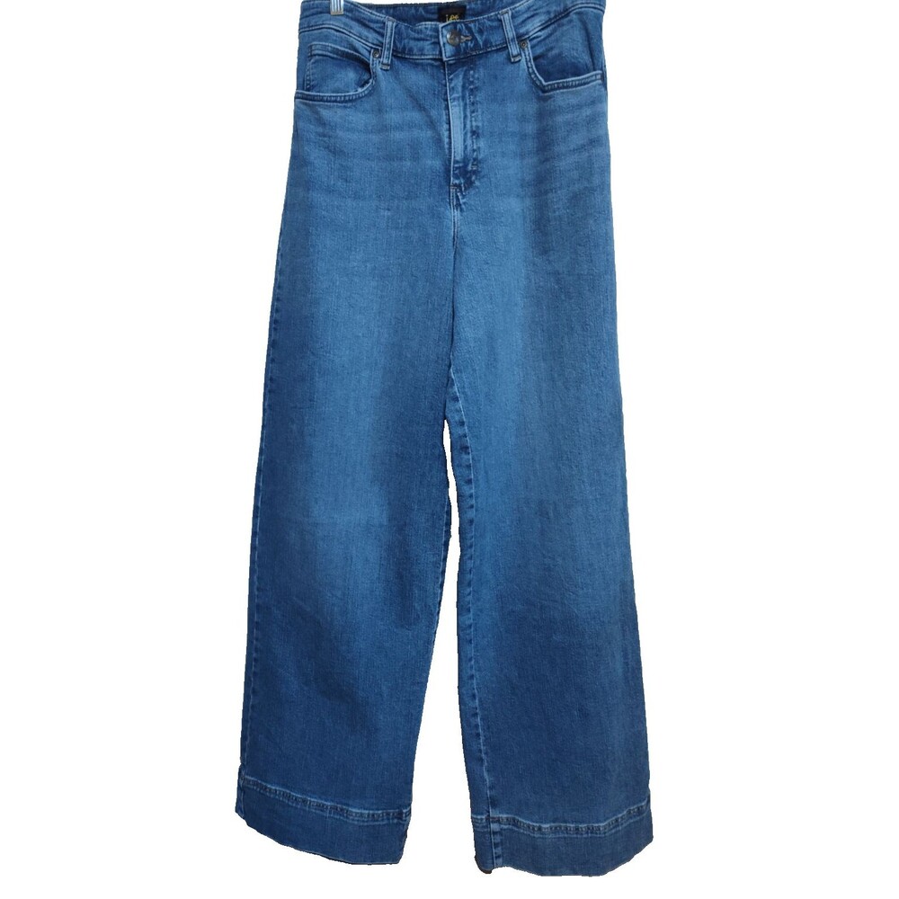 Lee Women Blue Jean size 12L Cotton Blend Denim Wide- Leg flare Style